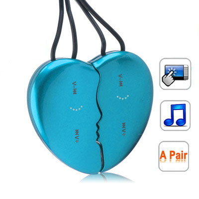 Loves Heart Shaped Necklace 2GB Touch Button MP3 Player, Baby Blue (2 pcs in one packaging, the price is for 2 pcs)